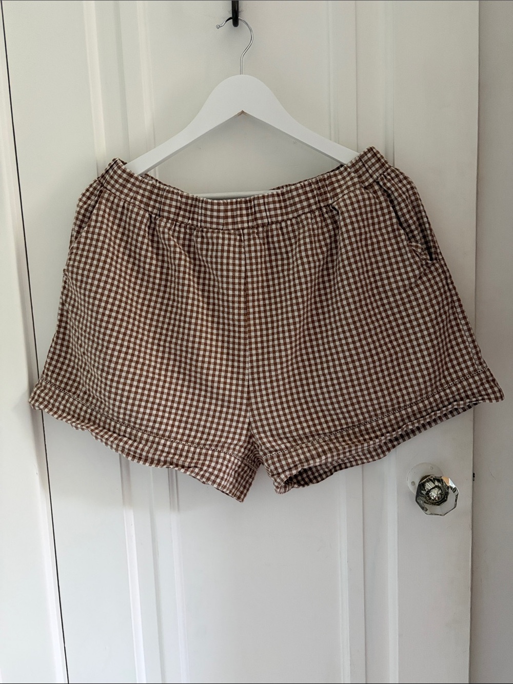Tuckernuck Studio McGee • Brown and White Check Cotton Shorts (Size L)